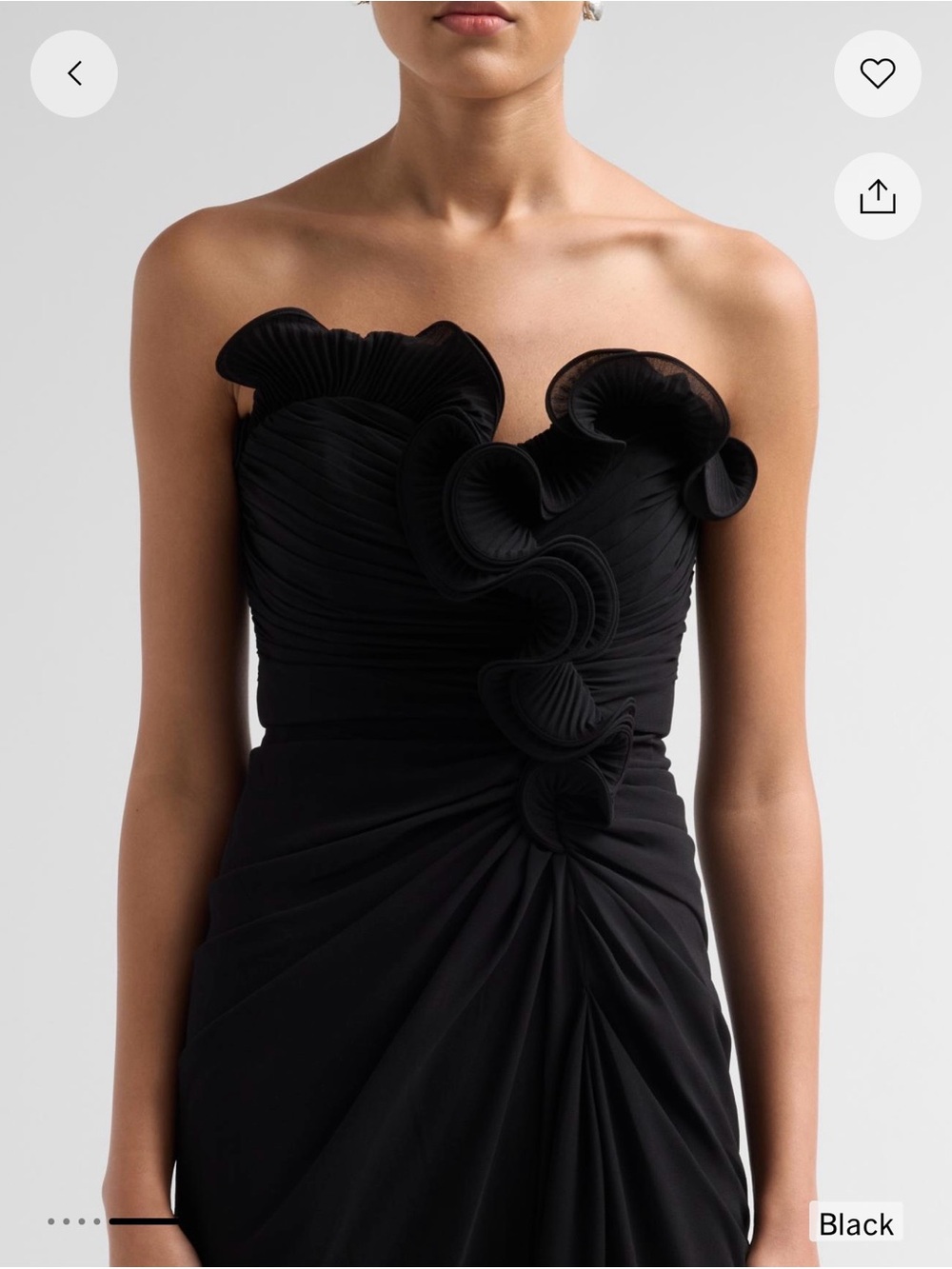 Badgley Mischka Black Strapless Ruffled Evening Gown
